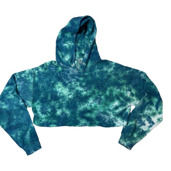 blue green tye dye cropped hoodie - size m - Picture 1 of 1